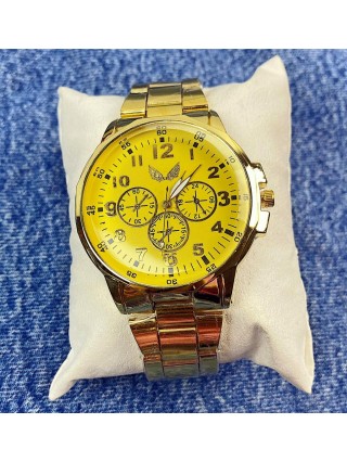 Ceas barbat ieftin auriu cu cadran galben si curea metalica 