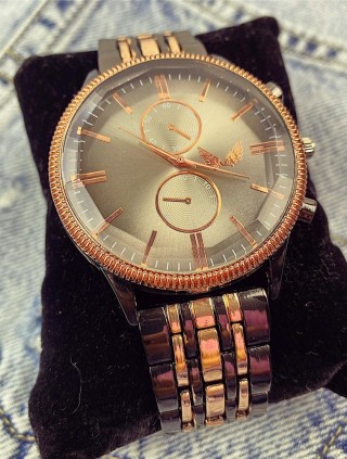 Ceas dama negru cu auriu bratara metalica si cadran gri Francesca