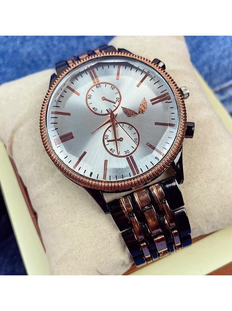 Ceas dama negru cu auriu bratara metalica si cadran gri Francesca