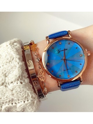 Ceas dama albastru si auriu fara cifre Geneva