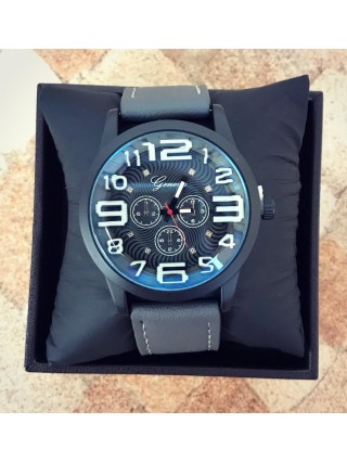 Ceas barbati ieftin gri cu cadran texturat si curea din piele ECO Geneva