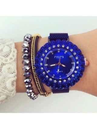 Ceas dama albastru bratara metalica si cadran albastru Francesca