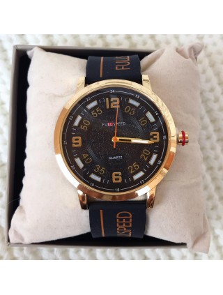  Ceas barbati casual negru cu cadran negru si curea din piele ECO FullSpeed