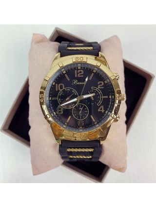 Ceas barbati casual negru cu galben si curea din piele ECO Benett