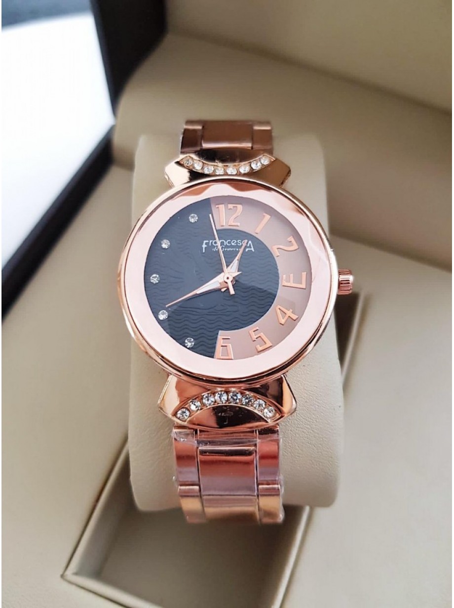 Ceas dama deosebit rose cu model bleumarin pe cadran si curea metalica