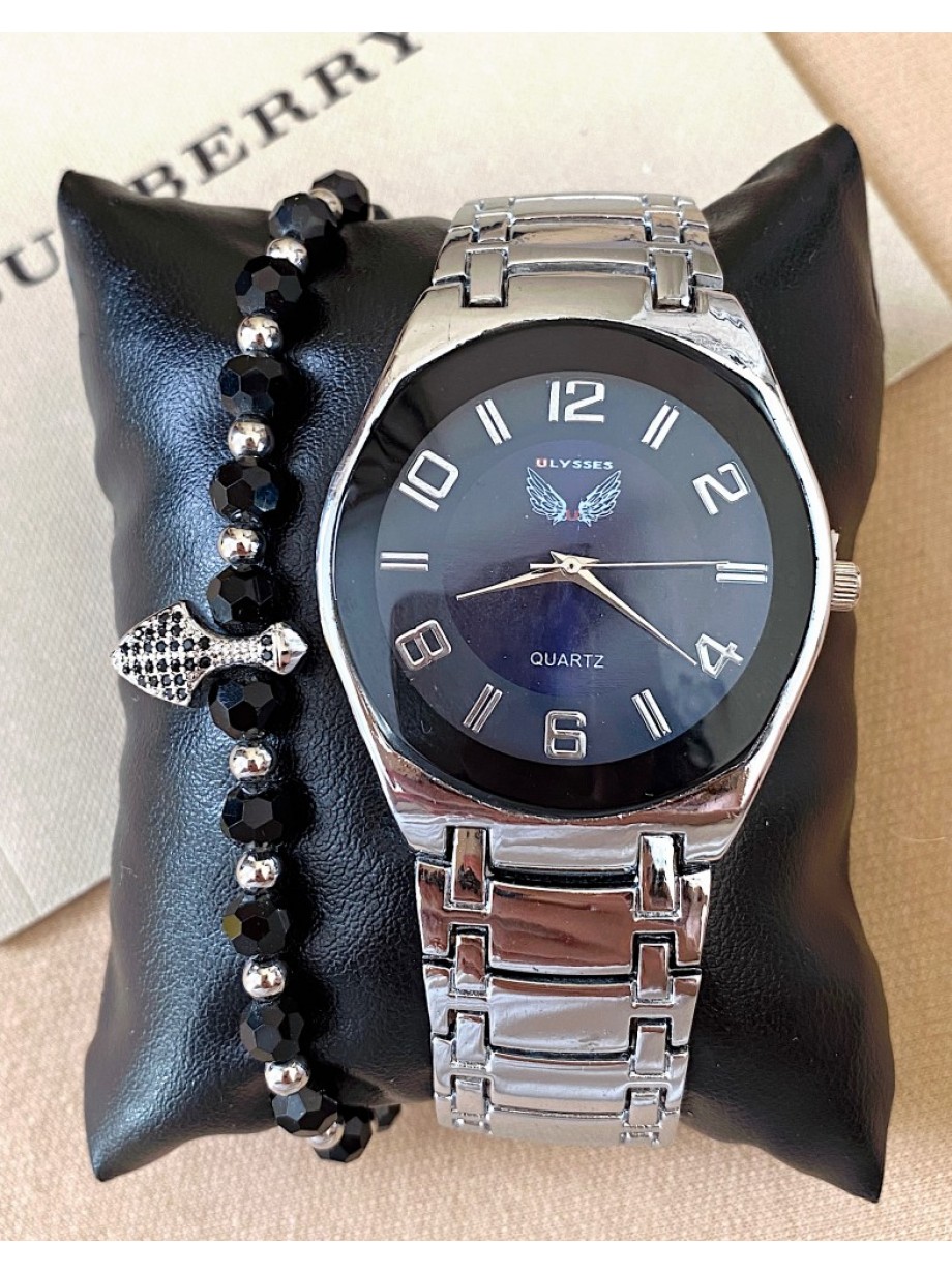 Ceas dama argintiu cu bratara metalica si cadran negru