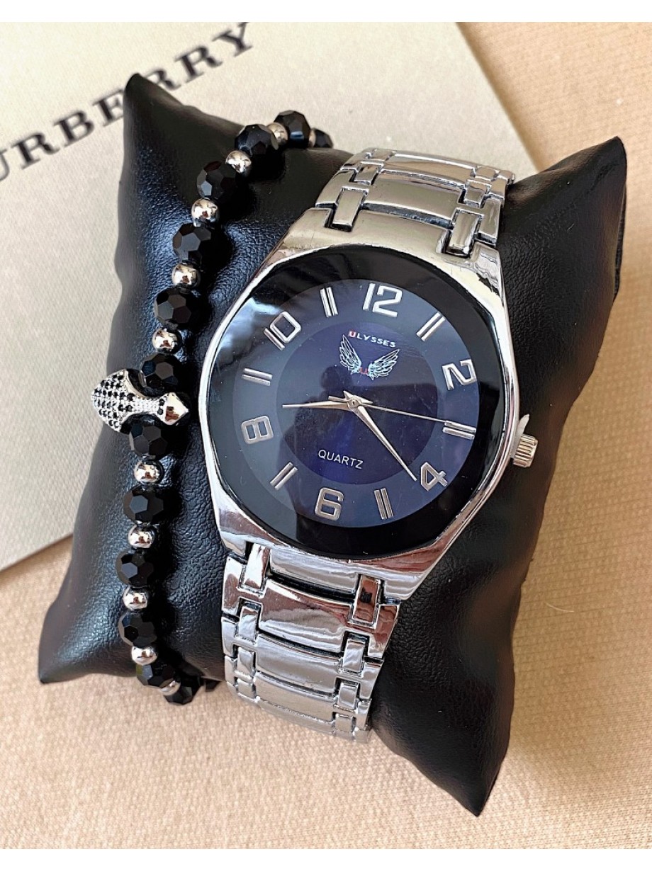 Ceas dama argintiu cu bratara metalica si cadran negru