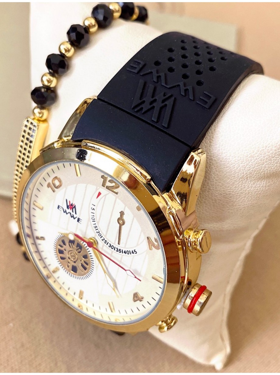 Ceas barbat negru cu bratara din silicon si cadran alb