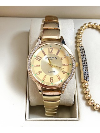 Ceas dama auriu cu bratara metalica si cadran cu cifre arabe