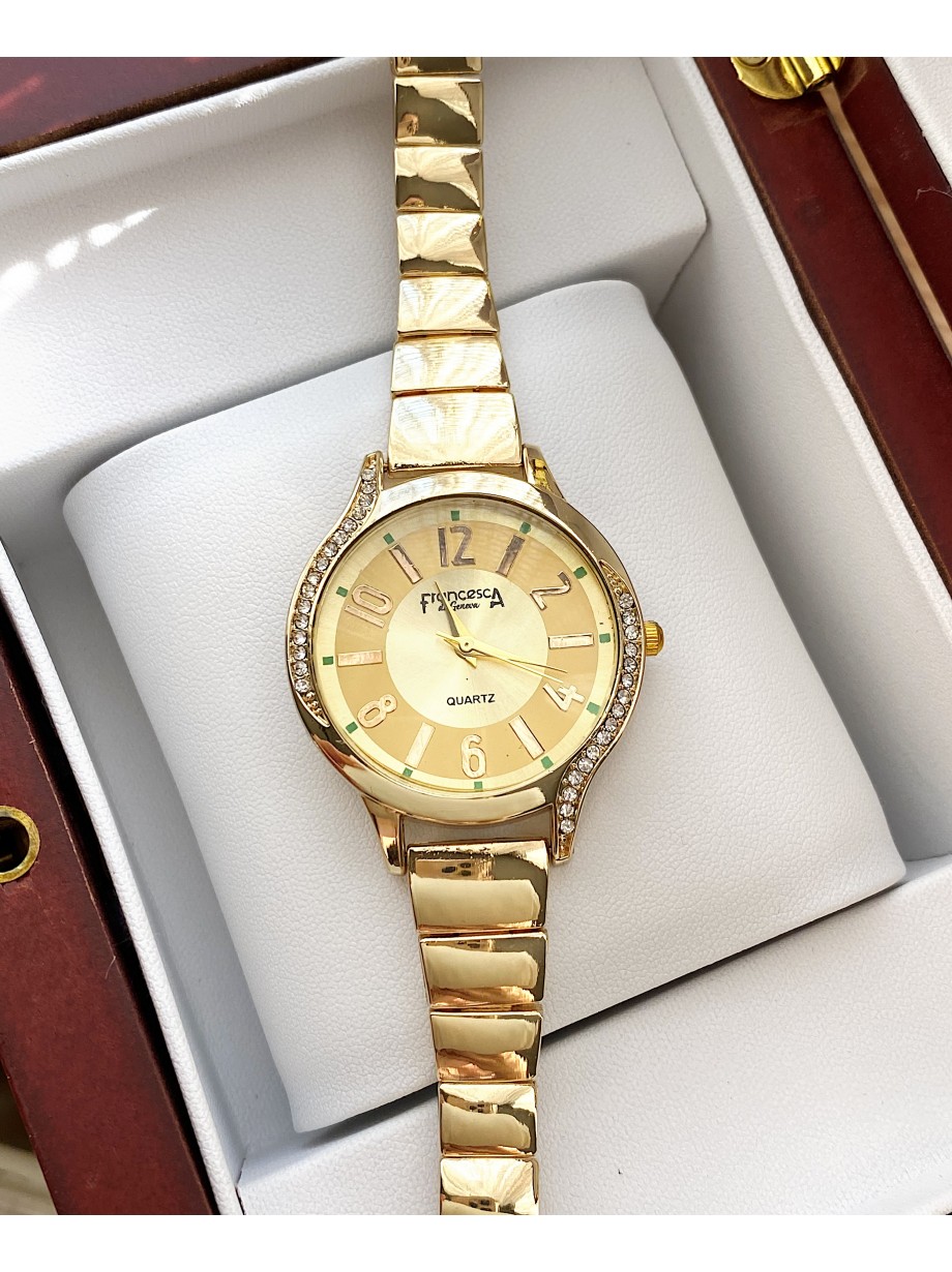 Ceas dama auriu cu bratara metalica si cadran cu cifre arabe