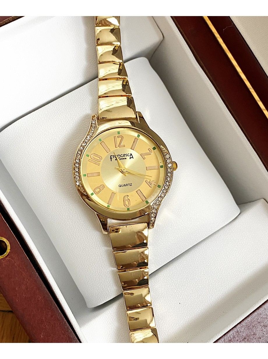 Ceas dama auriu cu bratara metalica si cadran cu cifre arabe