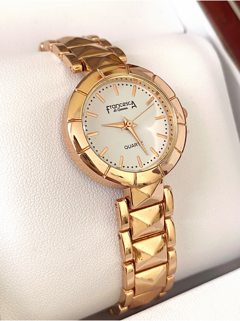 Ceas dama auriu cu bratara metalica si cadran fara cifre