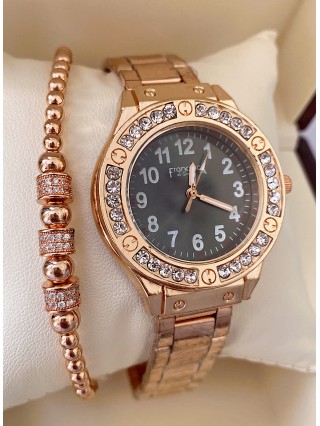 Ceas dama roze cu bratara metalica si cadran negru