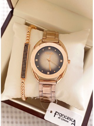 Ceas dama roze cu bratara metalica si cadran gri