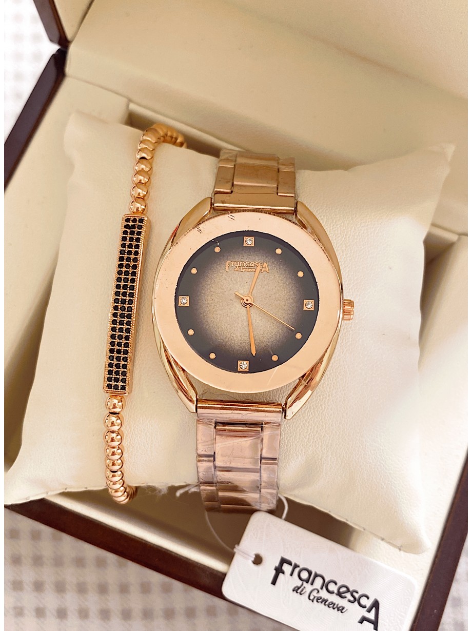 Ceas dama roze cu bratara metalica si cadran gri