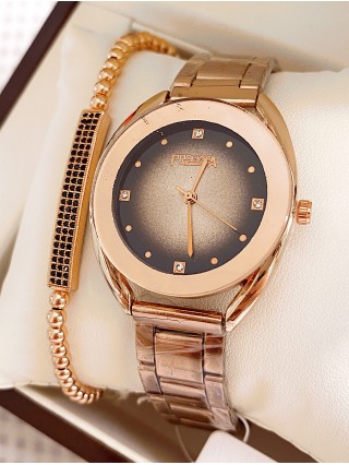 Ceas dama roze cu bratara metalica si cadran gri