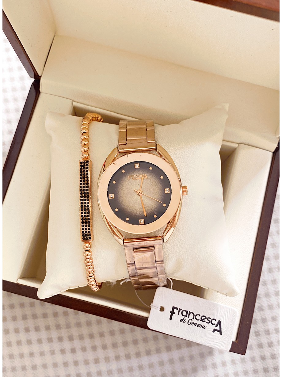 Ceas dama roze cu bratara metalica si cadran gri