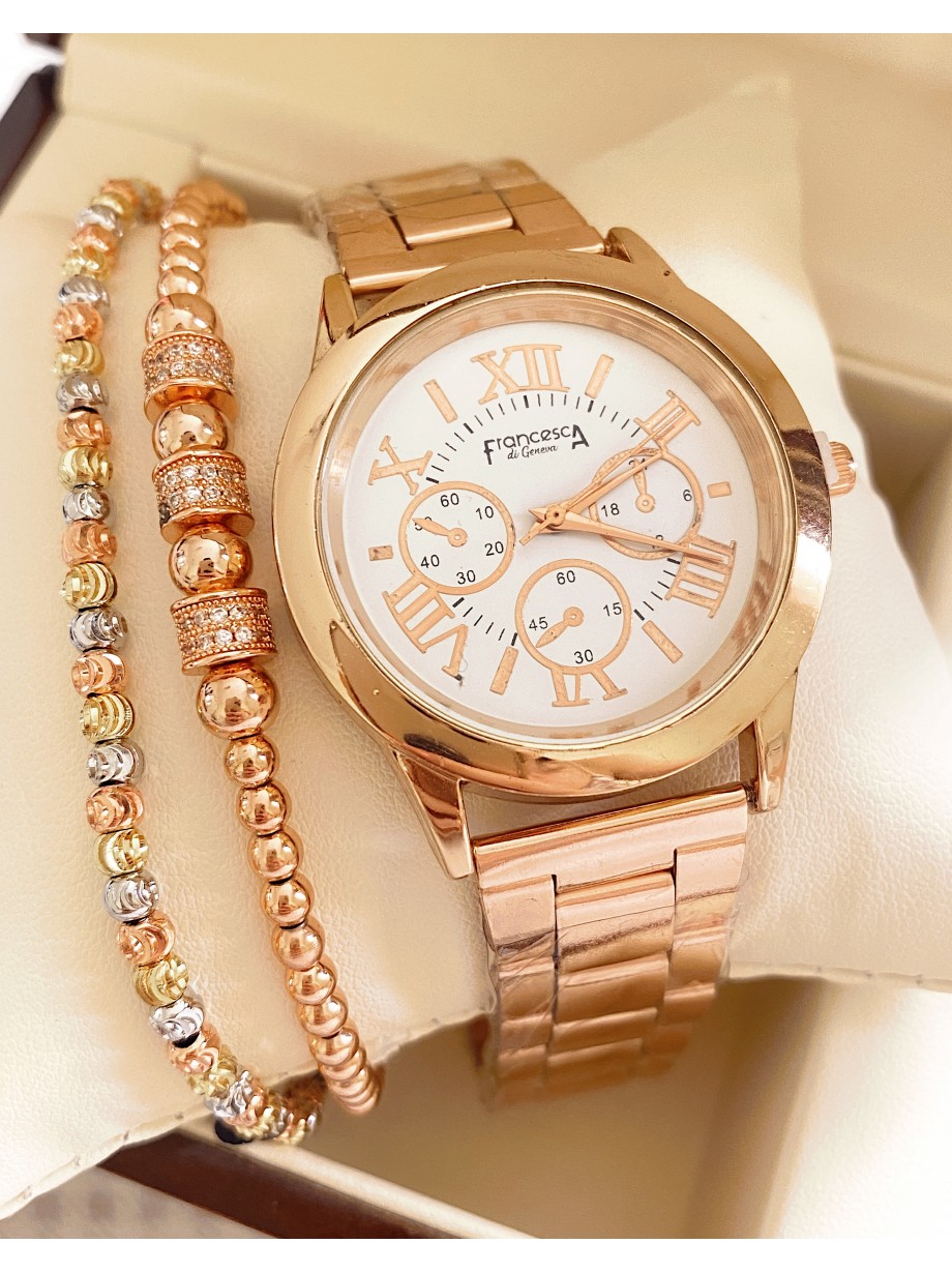 Ceas dama roze cu bratara metalica si cadran cu cifre romane