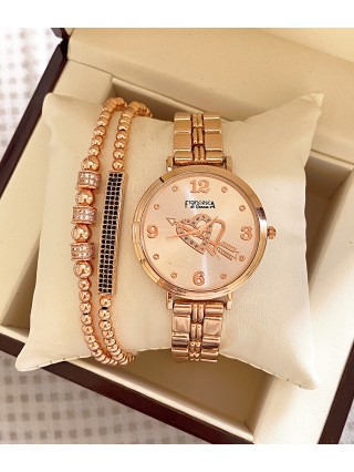 Ceas dama roze cu bratara metalica si cadran cu inimioara