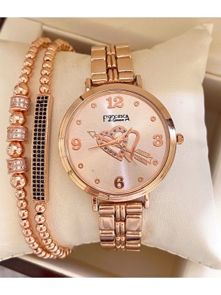 Ceas dama roze cu bratara metalica si cadran cu inimioara