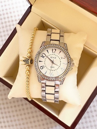 Ceas dama argintiu cu bratara metalica si cadran simplu