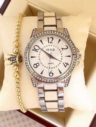 Ceas dama argintiu cu bratara metalica si cadran simplu