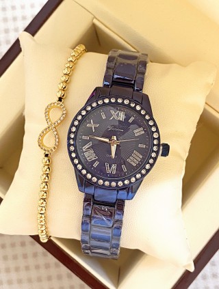 Ceas unisex albastru cu bratara metalica si cadran simplu