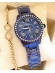 Ceas unisex albastru cu bratara metalica si cadran simplu