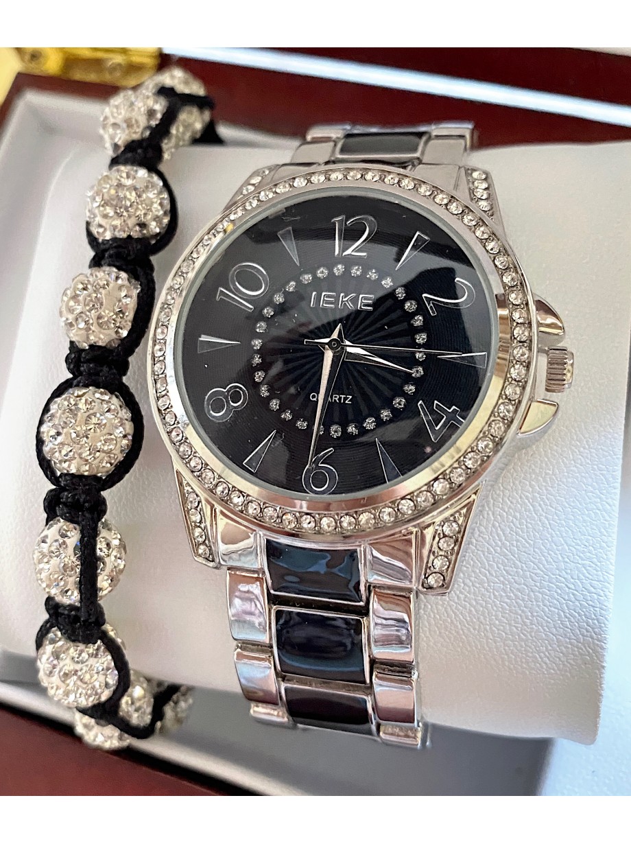 Ceas barbati argintiu cu bratara metalica si cadran negru