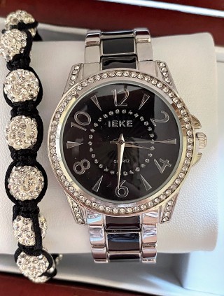 Ceas barbati argintiu cu bratara metalica si cadran negru