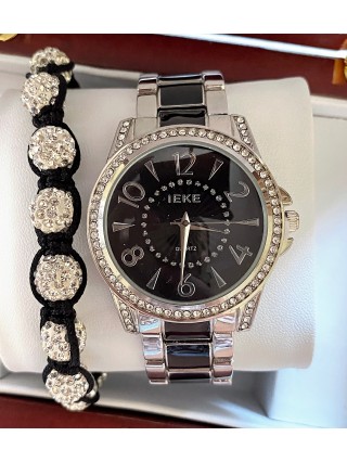 Ceas barbati argintiu cu bratara metalica si cadran negru