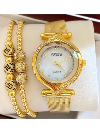 Ceas dama auriu cu bratara metalica si cadran alb