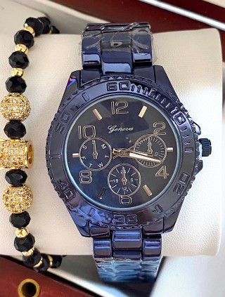 Ceas unisex bleumarin cu bratara metalica si cadran simplu