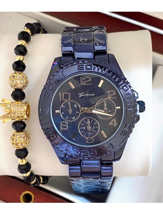 Ceas unisex bleumarin cu bratara metalica si cadran simplu