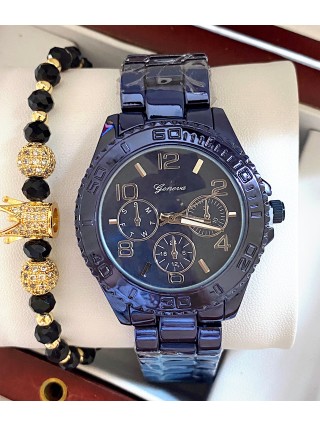 Ceas unisex bleumarin cu bratara metalica si cadran simplu