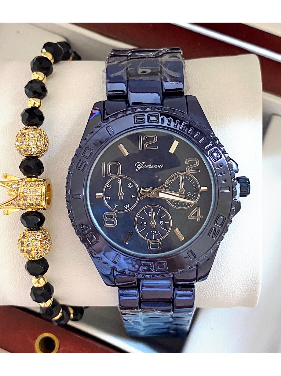 Ceas unisex bleumarin cu bratara metalica si cadran simplu