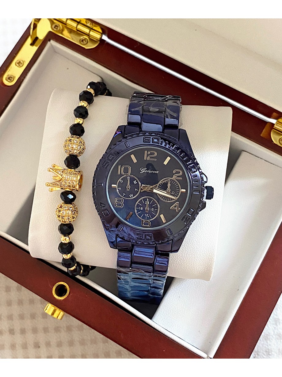 Ceas unisex bleumarin cu bratara metalica si cadran simplu