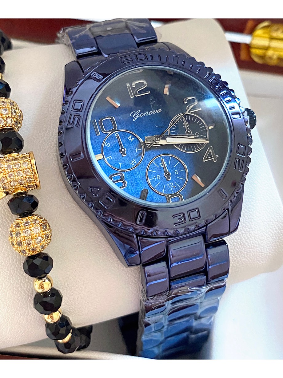 Ceas unisex bleumarin cu bratara metalica si cadran simplu