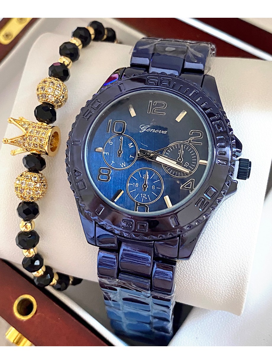 Ceas unisex bleumarin cu bratara metalica si cadran simplu