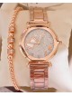 Ceas dama roze cu bratara metalica si cadran cu inimioara