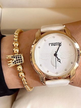 Ceas dama alb cu bratara din piele ecologica si cadran simplu