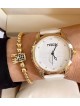 Ceas dama alb cu bratara din piele ecologica si cadran simplu