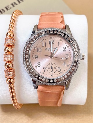 Ceas dama corai cu bratara din piele ecologica si cadran simplu