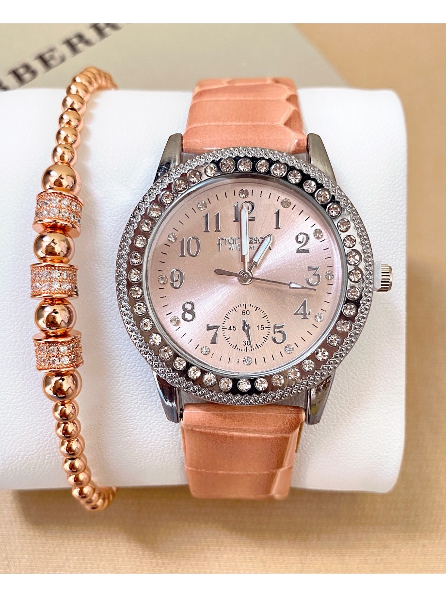 Ceas dama corai cu bratara din piele ecologica si cadran simplu