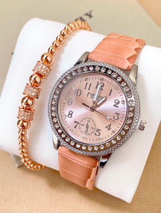 Ceas dama corai cu bratara din piele ecologica si cadran simplu