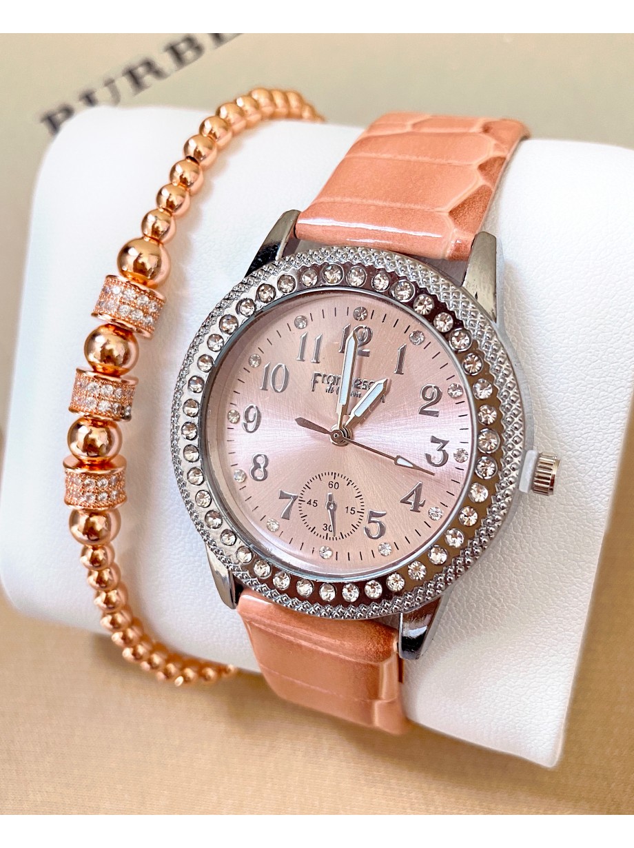 Ceas dama corai cu bratara din piele ecologica si cadran simplu