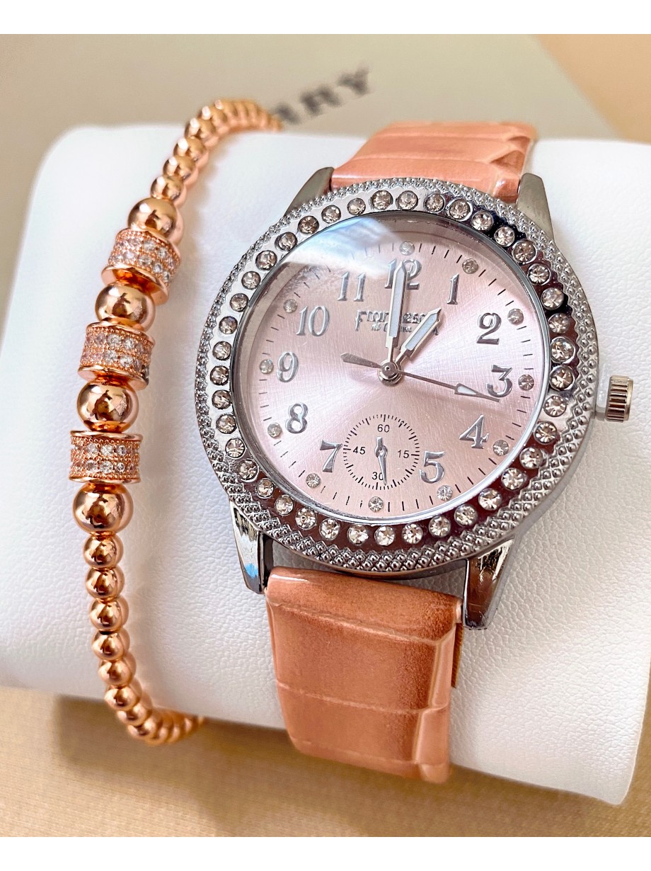 Ceas dama corai cu bratara din piele ecologica si cadran simplu