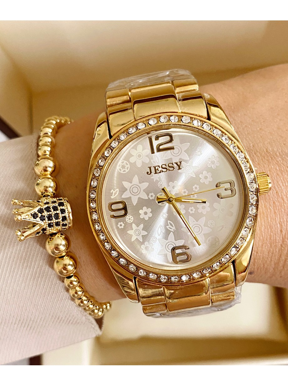 Ceas dama auriu cu bratara metalica si cadran cu 4 cifre