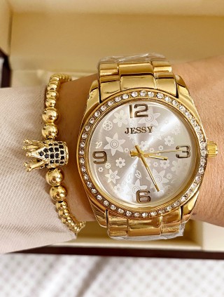 Ceas dama auriu cu bratara metalica si cadran cu 4 cifre