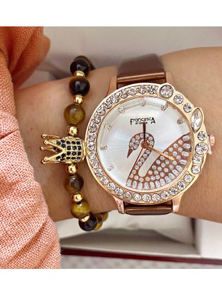 Ceas dama maro cu bratara din piele ecologica si cadran cu lebada